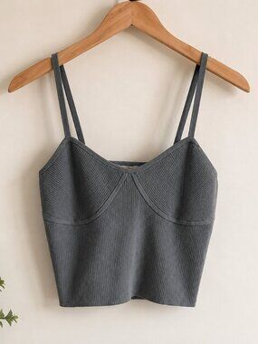 Madewell Women's Corset-Detail Crop Sweater Tank in Overcast